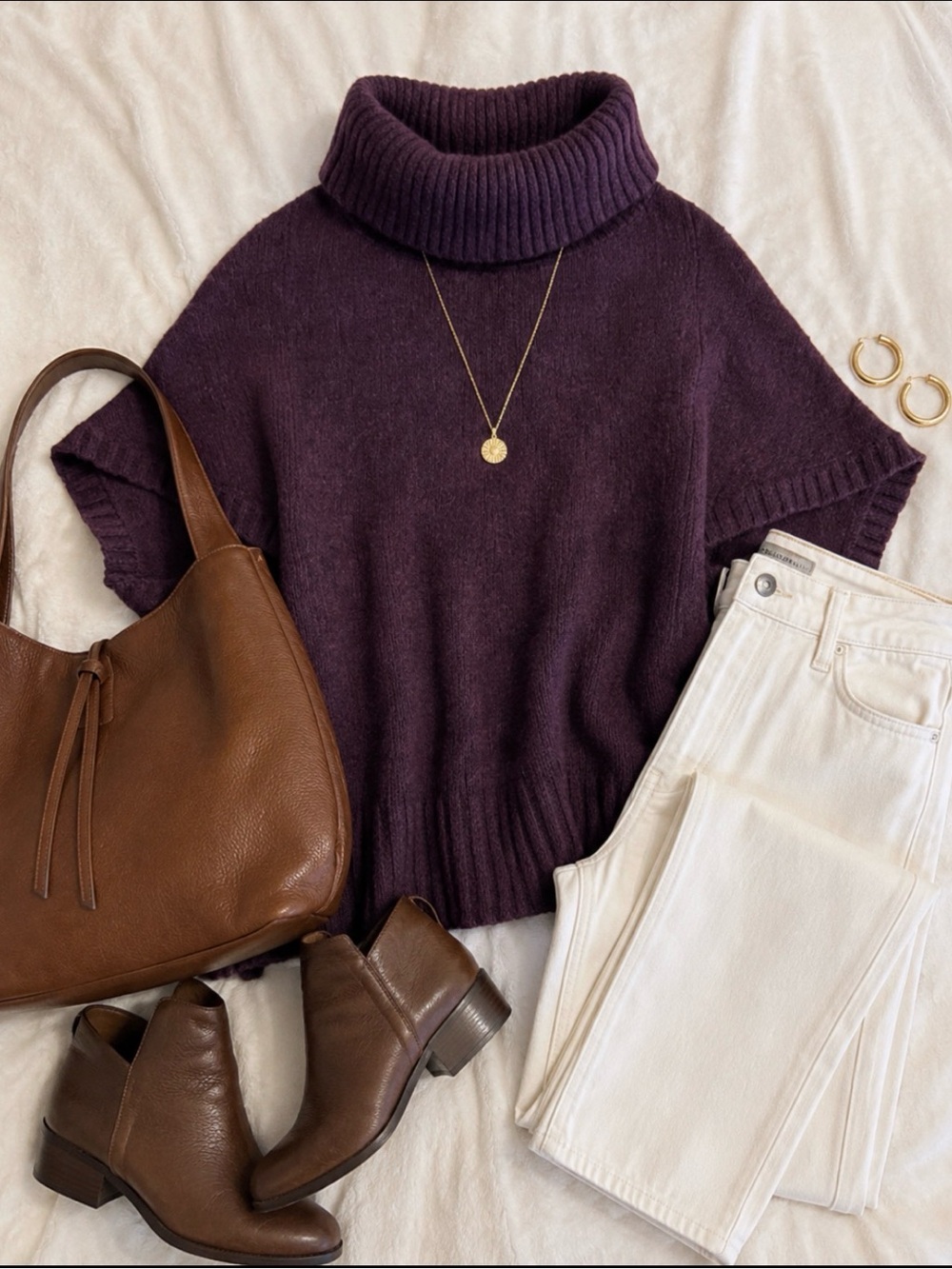 Eileen Fisher Short-Sleeve Turtleneck Sweater in Plum